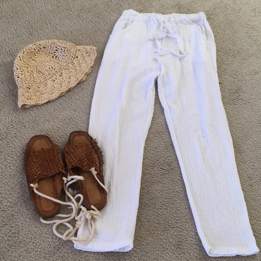 VENTI6/WHITE-LIGHT WEIGHT GUAZE BEACH PANTS/NEW